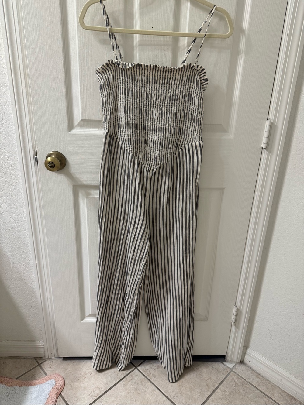 American Eagle Striped Smocked V-Waist Jumpsuit